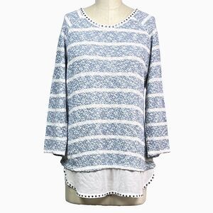 Style & Co. Macy's Cotton Knit Navy & White Striped Sweater Studs Plus Size 0X